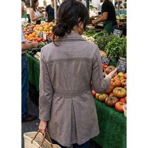 Soft Surroundings Tallulah Knit Jacket PM Gray Embroidered Hi-Lo Hem Year-Round